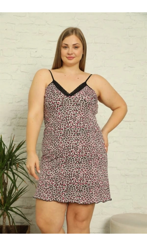 Moda Çizgi Kadın Pamuklu İp Askılı Büyük Beden Gecelik 999