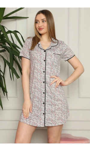 Moda Çizgi Kadın Pamuklu Önden Düğmeli Gecelik 1003