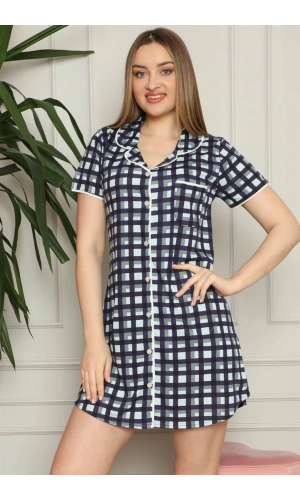 Moda Çizgi Kadın Pamuklu Önden Düğmeli Gecelik 1007