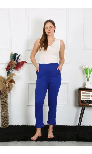 Moda Çizgi Kadın Pamuklu Sax Tek Alt Pijama 27523