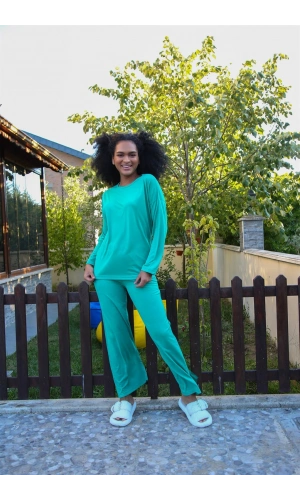 Moda Çizgi Kadın Penye Bol Paça Pijama Takım 4124