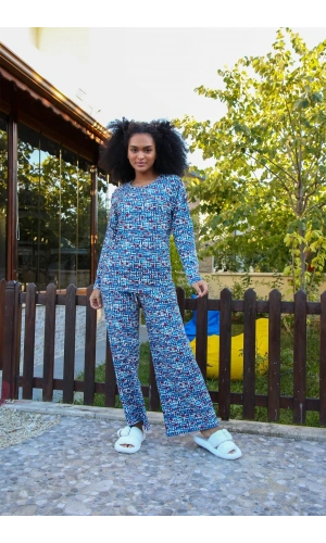 Moda Çizgi Kadın Penye Bol Paça Pijama Takım 4125