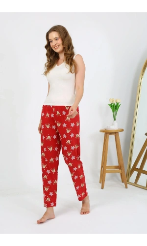 Moda Çizgi Kadın Penye Desenli Tek Alt Pijama 27530 Bordo