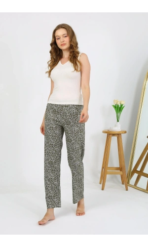 Moda Çizgi Kadın Penye Desenli Tek Alt Pijama 27533 Haki