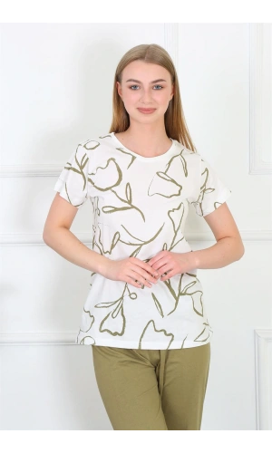 Moda Çizgi Kadın Penye Kısa Kol Pijama Takım 4141