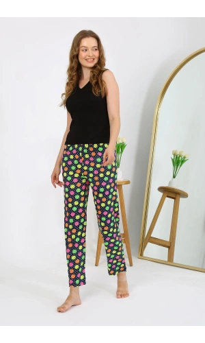 Moda Çizgi Kadın Penye Smile Desenli Tek Alt Pijama 27537
