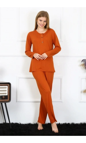 Moda Çizgi Kadın Penye Uzun Kol Patlı Pijama Takım 4168