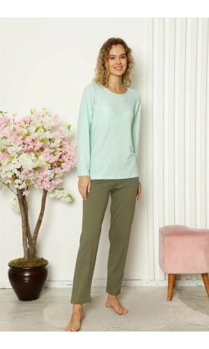 Moda Çizgi Kadın Penye Uzun Kol Pijama Takım 4110