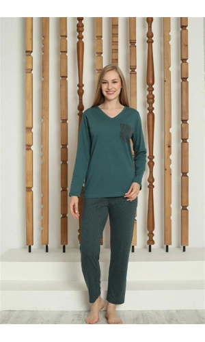 Moda Çizgi Kadın Penye Uzun Kol Pijama Takım 4146