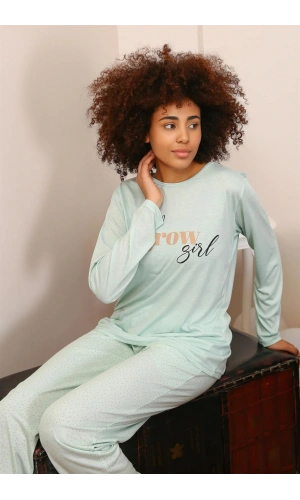 Moda Çizgi Kadın Penye Uzun Kol Pijama Takım 4188