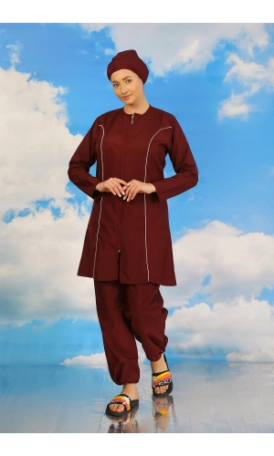 Moda Çizgi Kadın Tam Tesettür Bordo Mayo 31060