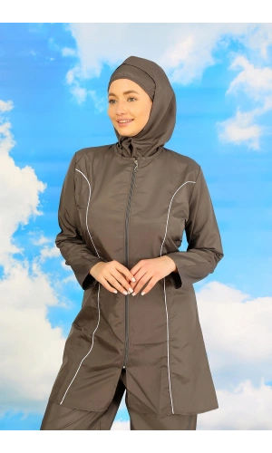 Moda Çizgi Kadın Tam Tesettür Füme Mayo 31060