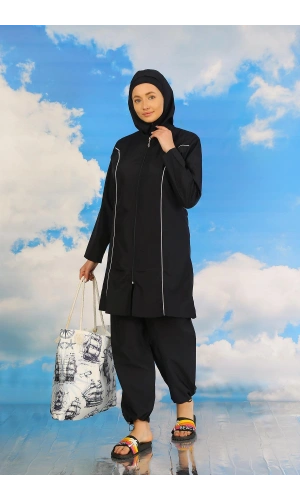 Moda Çizgi Kadın Tam Tesettür Lacivert Mayo 31060