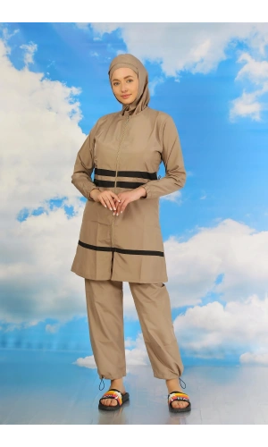 Moda Çizgi Kadın Tam Tesettür Mayo Bej 31061