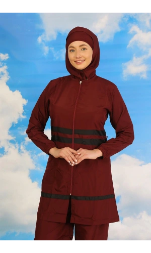 Moda Çizgi Kadın Tam Tesettür Mayo Bordo 31061