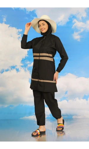 Moda Çizgi Kadın Tam Tesettür Mayo Siyah 31062