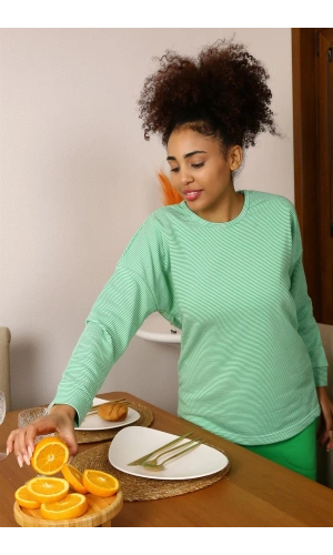 Moda Çizgi Kadın Uzun Kol 3 İplik Penye Pijama Takım 4191