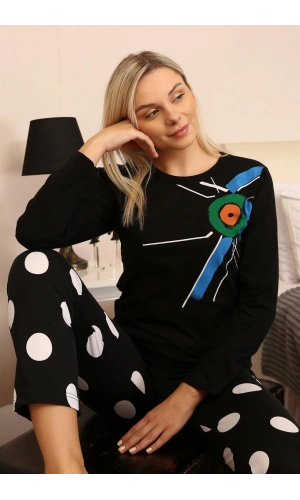 Moda Çizgi Kadın Uzun Kol Penye Pijama Takım 4176