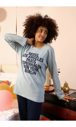 Moda Çizgi Kadın Uzun Kol Penye Pijama Takım 4182