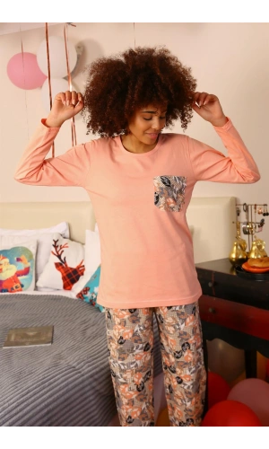 Moda Çizgi Kadın Uzun Kol Penye Pijama Takım 4196