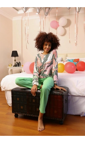 Moda Çizgi Kadın Uzun Kol Penye Pijama Takım 4201