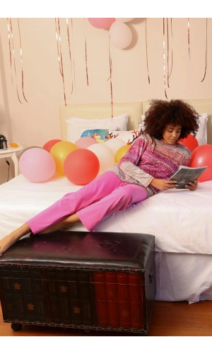 Moda Çizgi Kadın Uzun Kol Penye Pijama Takım 4202