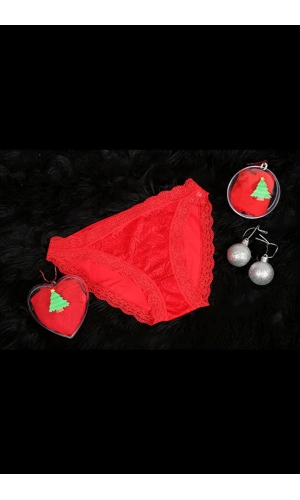 Moda Çizgi Kadın Yılbaşı Kırmızı Slip