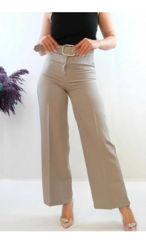 Moda Çizgi Kemerli Pantolon Gri