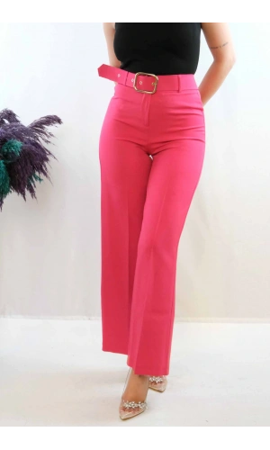 Moda Çizgi Kemerli Pantolon Pembe