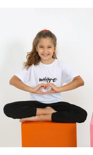 Moda Çizgi Kız Çocuk Kısa Kol Beyaz Penye Pijama Takım 20432