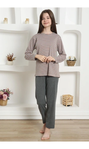Moda Çizgi Kız Çocuk Penye Pijama Takım 20424