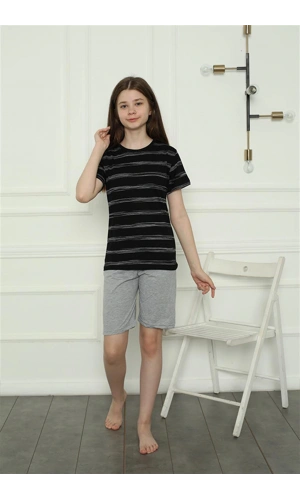 Moda Çizgi Kız Çocuk Penye Şortlu Pijama Takım 20405