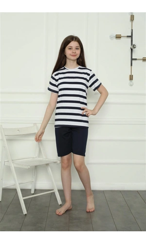 Moda Çizgi Kız Çocuk Penye Şortlu Pijama Takım 20406