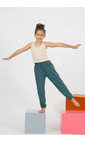 Moda Çizgi Kız Çocuk Sıfır Kol Ten Rengi Penye Pijama Takım 20433