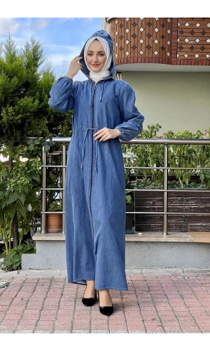 Moda Çizgi Kot Ferace Açık Mavi