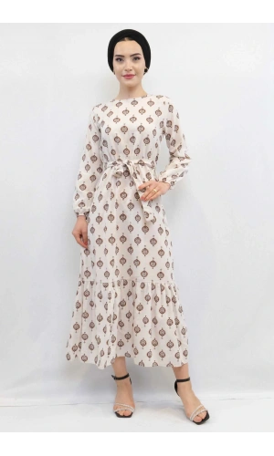 Moda Çizgi Otantik Desen Elbise