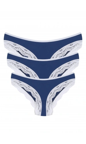 Moda Çizgi Pamuklu 3lü Külot Saks 40258