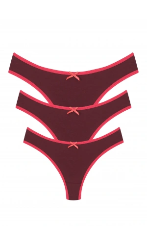 Moda Çizgi Pamuklu 3lü Tanga Külot Bordo 40251
