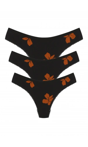 Moda Çizgi Pamuklu 3lü Tanga Külot Siyah 40253