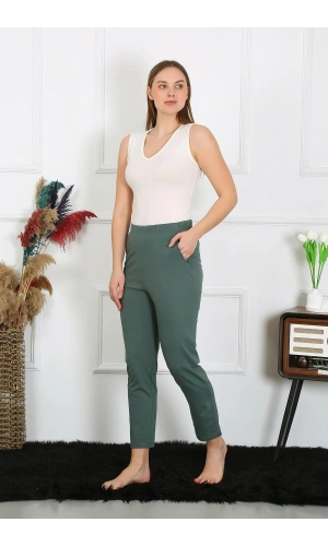 Moda Çizgi Pamuklu Haki Tek Alt Pijama 27523