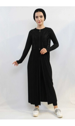 Moda Çizgi Piliseli Yelek Mc714 Siyah