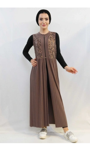 Moda Çizgi Piliseli Yelek Mc714 Vizon