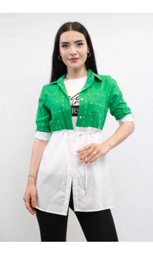 Moda Çizgi Pıt Pıt Desen İkili Takım Yeşil