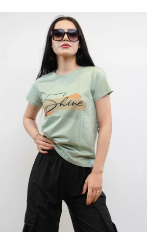 Moda Çizgi Shine Baskılı Tshirt Mint