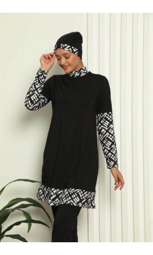 Moda Çizgi Tam Tesettür Dijital Desenli Mayo 31039