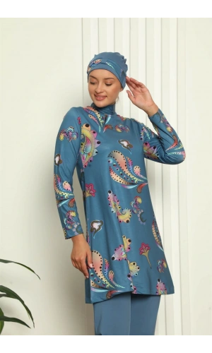 Moda Çizgi Tam Tesettür Dijital Desenli Mayo 31043