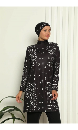 Moda Çizgi Tam Tesettür Dijital Desenli Mayo 31052