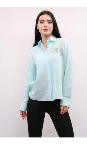 Moda Çizgi Taşlı  Keten Gömlek MC2301 Mint