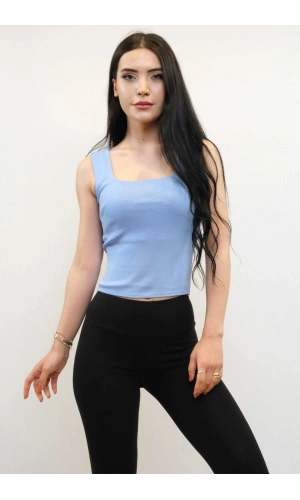 Moda Çizgi Triko Atlet Mavi