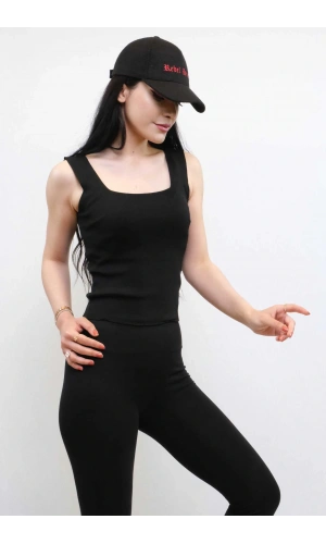 Moda Çizgi Triko Atlet Siyah